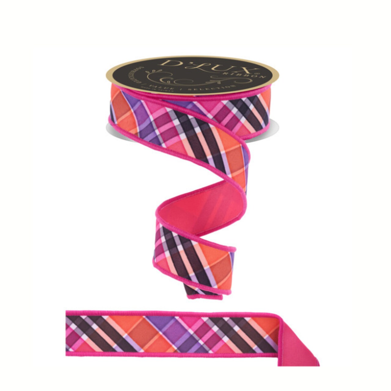 1.5" Bold Plaid Wired Ribbon – Pink, Orange, Purple, Black-LX111089